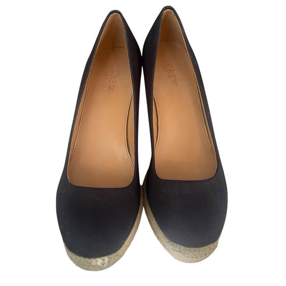 J Crew Canvas Espadrille Seville Platform Wedge Size 8 Heels Slip On Black - Picture 3 of 13